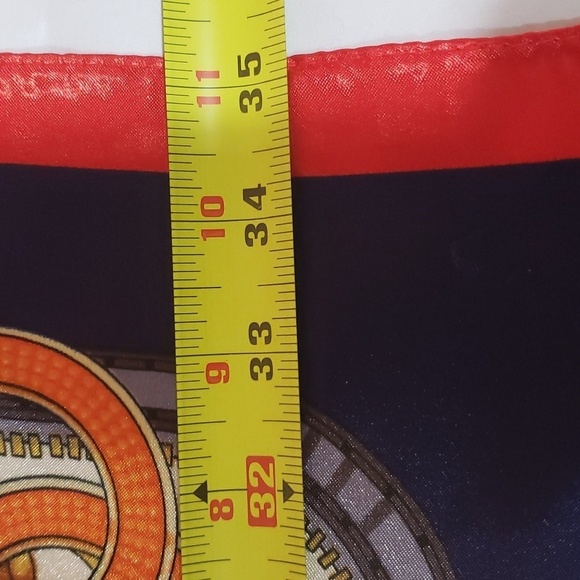 1632- Women’s Square Scarf Red Navy Gold Print 100% Polyester 35”x35” NWT - Picture 5 of 7